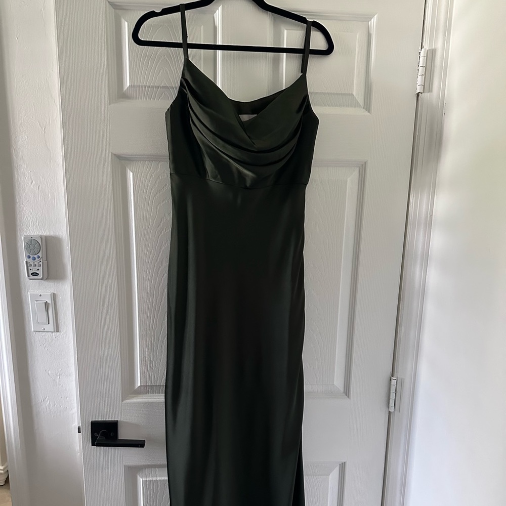 Revelry Skye Satin deep olive Maxi Dress